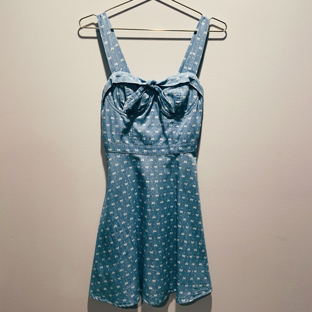 Charlotte Russe Denim Bow Patterned Sundress - Picture 2 of 5